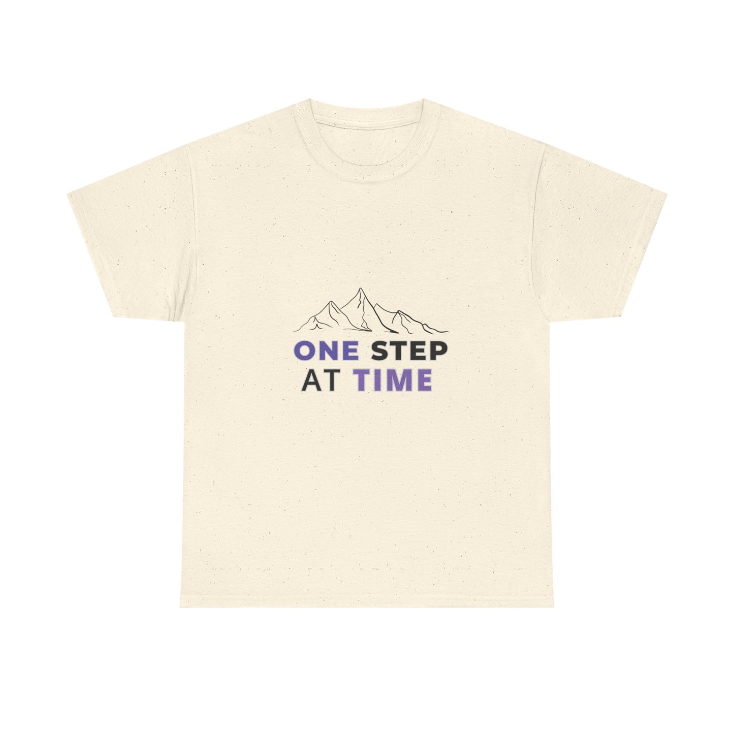 Minimal Mountain Outline T-Shirt – “One Step at a Time” | Mind Sync Wear | Mental Health Awareness Apparel | Unisex Heavy Cotton Tee
