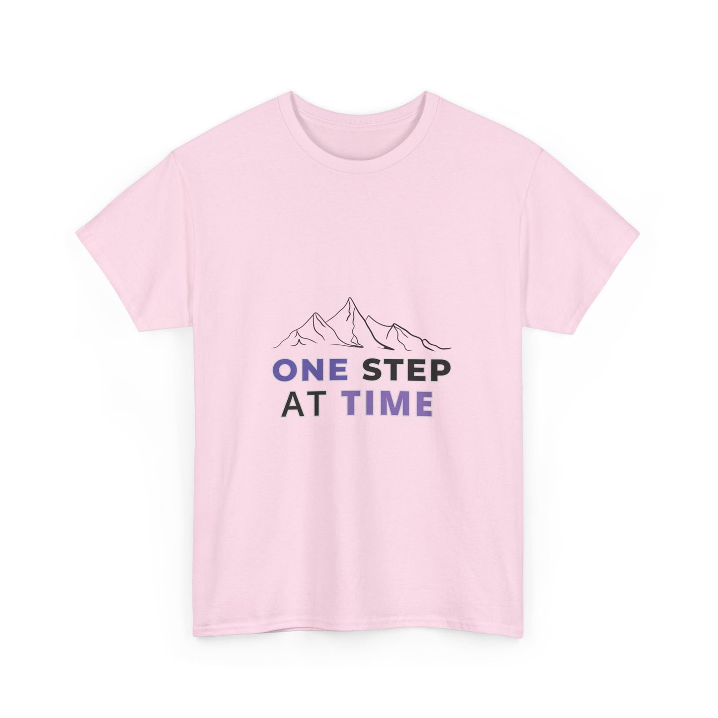 Minimal Mountain Outline T-Shirt – “One Step at a Time” | Mind Sync Wear | Mental Health Awareness Apparel | Unisex Heavy Cotton Tee