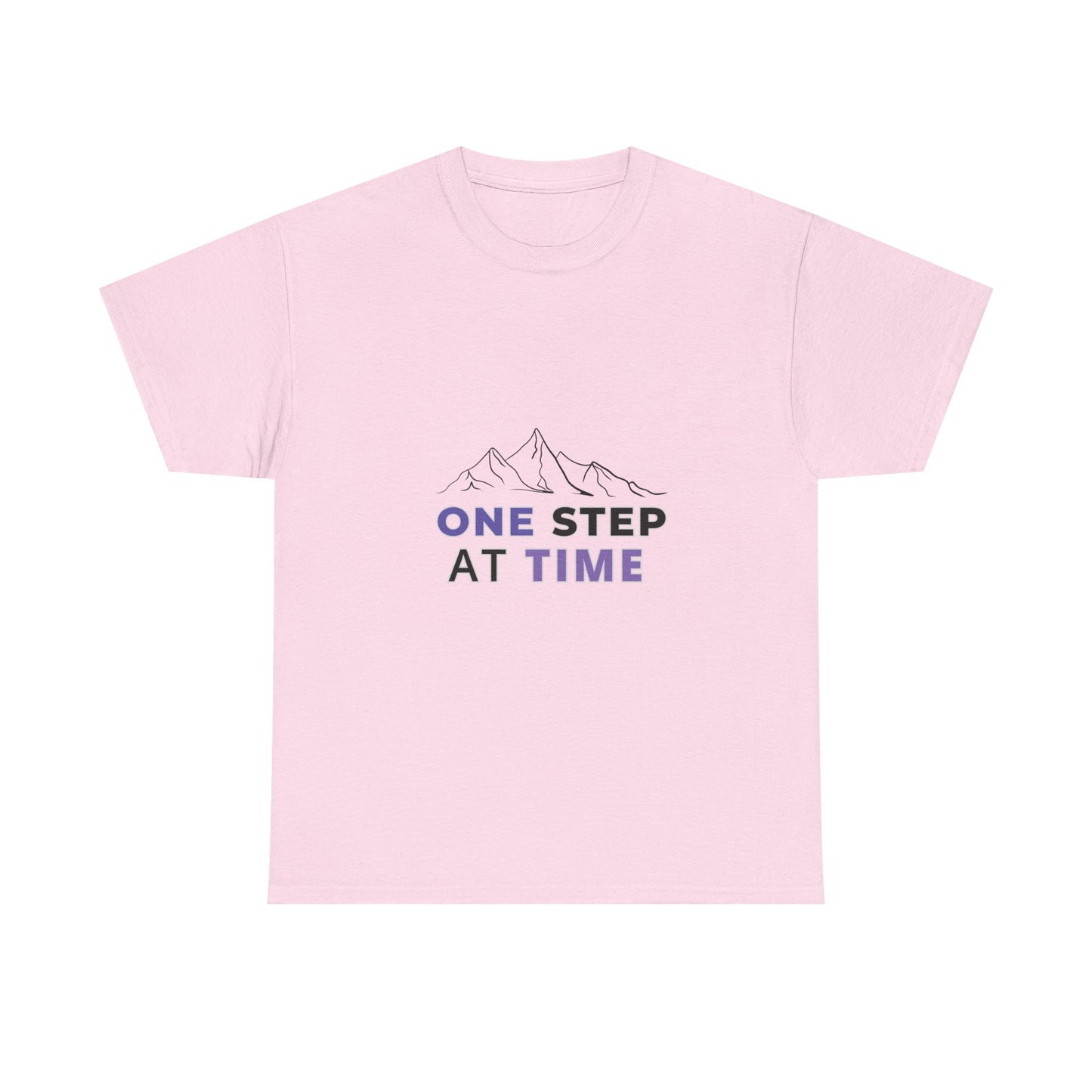 Minimal Mountain Outline T-Shirt – “One Step at a Time” | Mind Sync Wear | Mental Health Awareness Apparel | Unisex Heavy Cotton Tee
