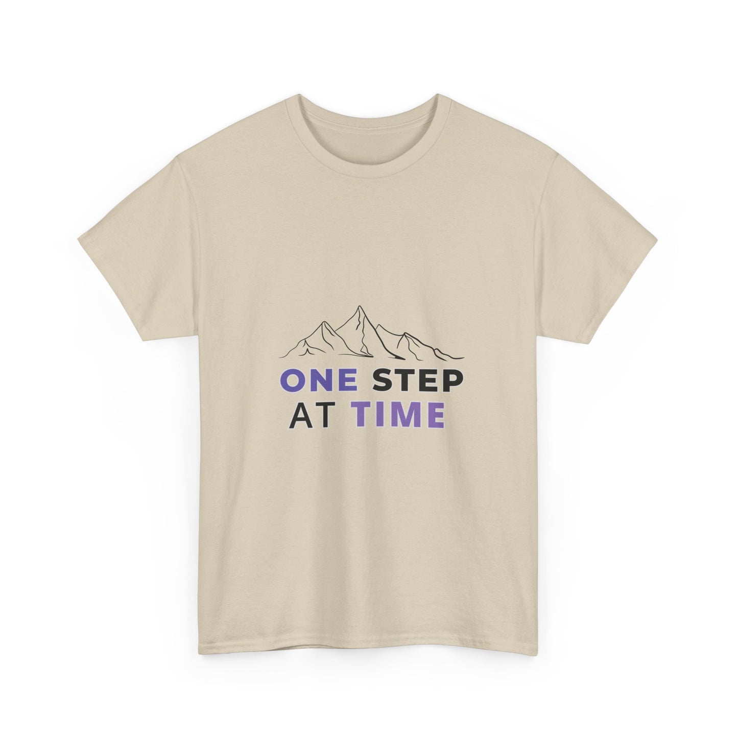 Minimal Mountain Outline T-Shirt – “One Step at a Time” | Mind Sync Wear | Mental Health Awareness Apparel | Unisex Heavy Cotton Tee