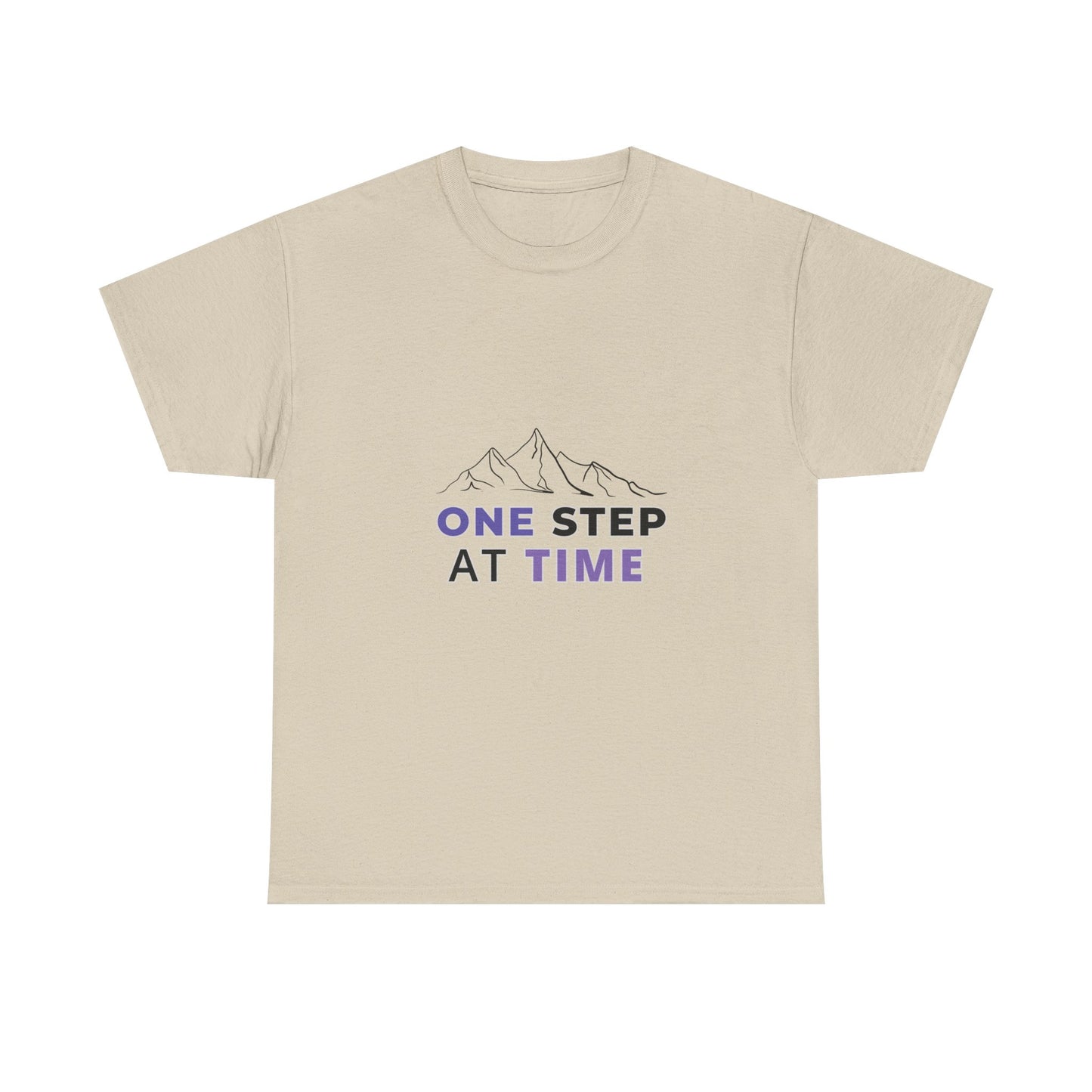 Minimal Mountain Outline T-Shirt – “One Step at a Time” | Mind Sync Wear | Mental Health Awareness Apparel | Unisex Heavy Cotton Tee