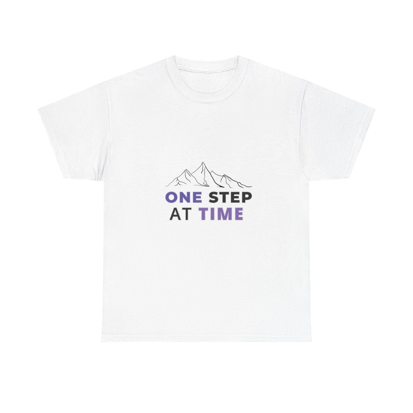 Minimal Mountain Outline T-Shirt – “One Step at a Time” | Mind Sync Wear | Mental Health Awareness Apparel | Unisex Heavy Cotton Tee