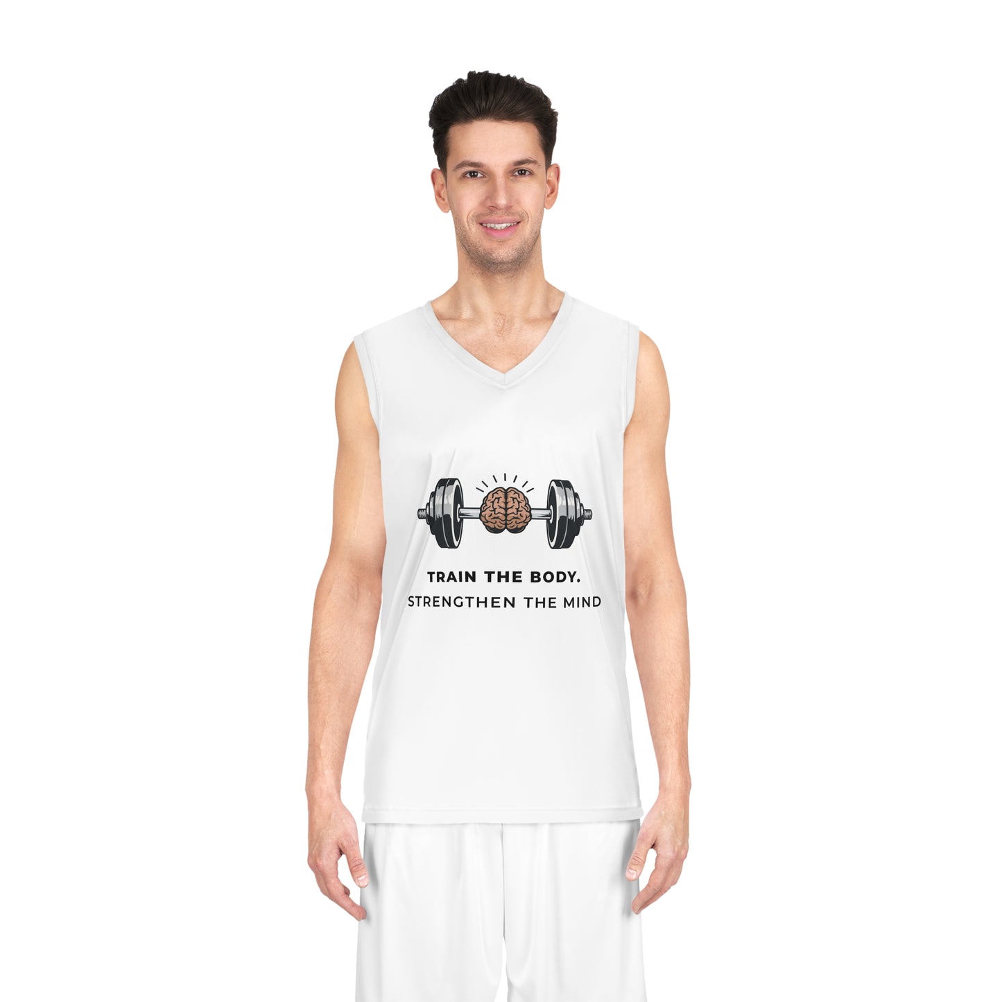 rain the Body Strengthen the Mind T-Shirt – Dumbbell & Brain Fitness Motivational Tee | Basketball Jersey