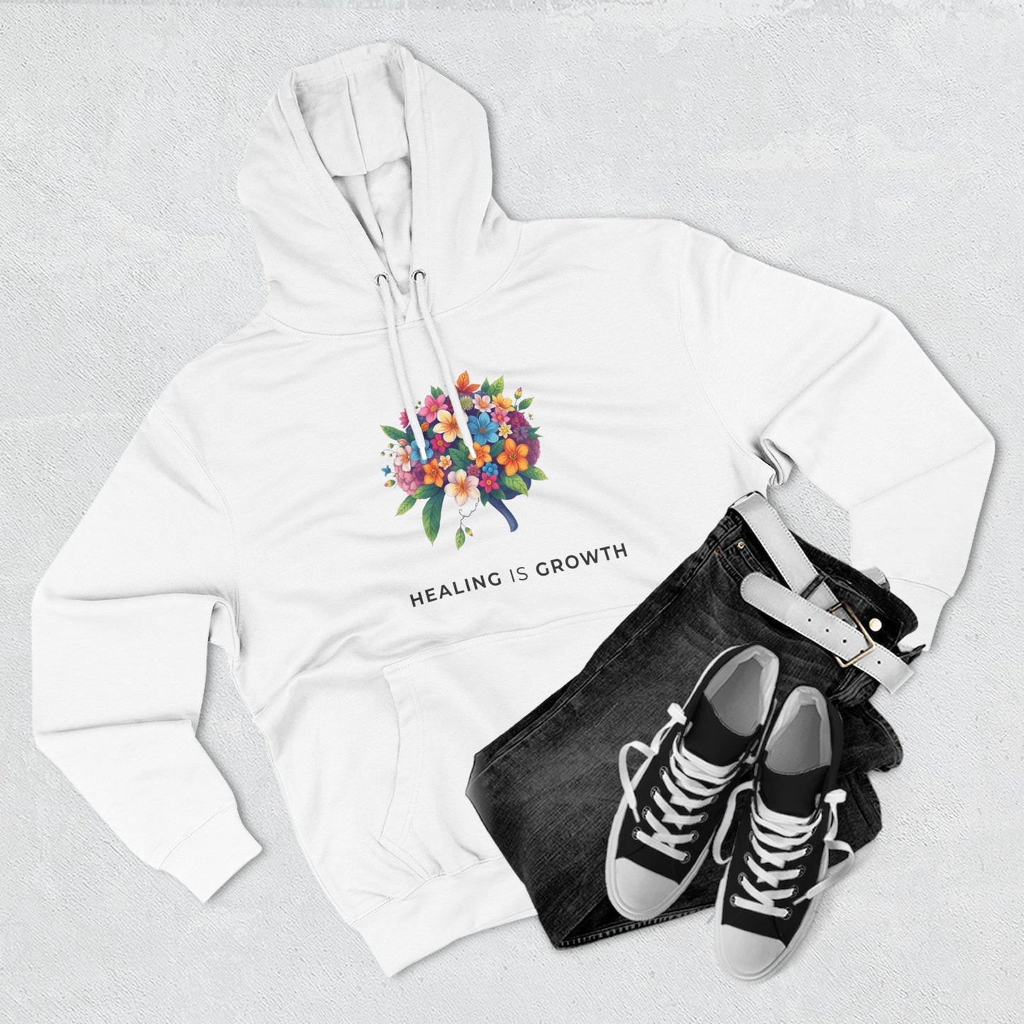 Healing is Growth Fleece Hoodie, Motivational Sweatshirt, Floral Design Pullover, Cozy Gift for Her, Uplifting Layering Piece