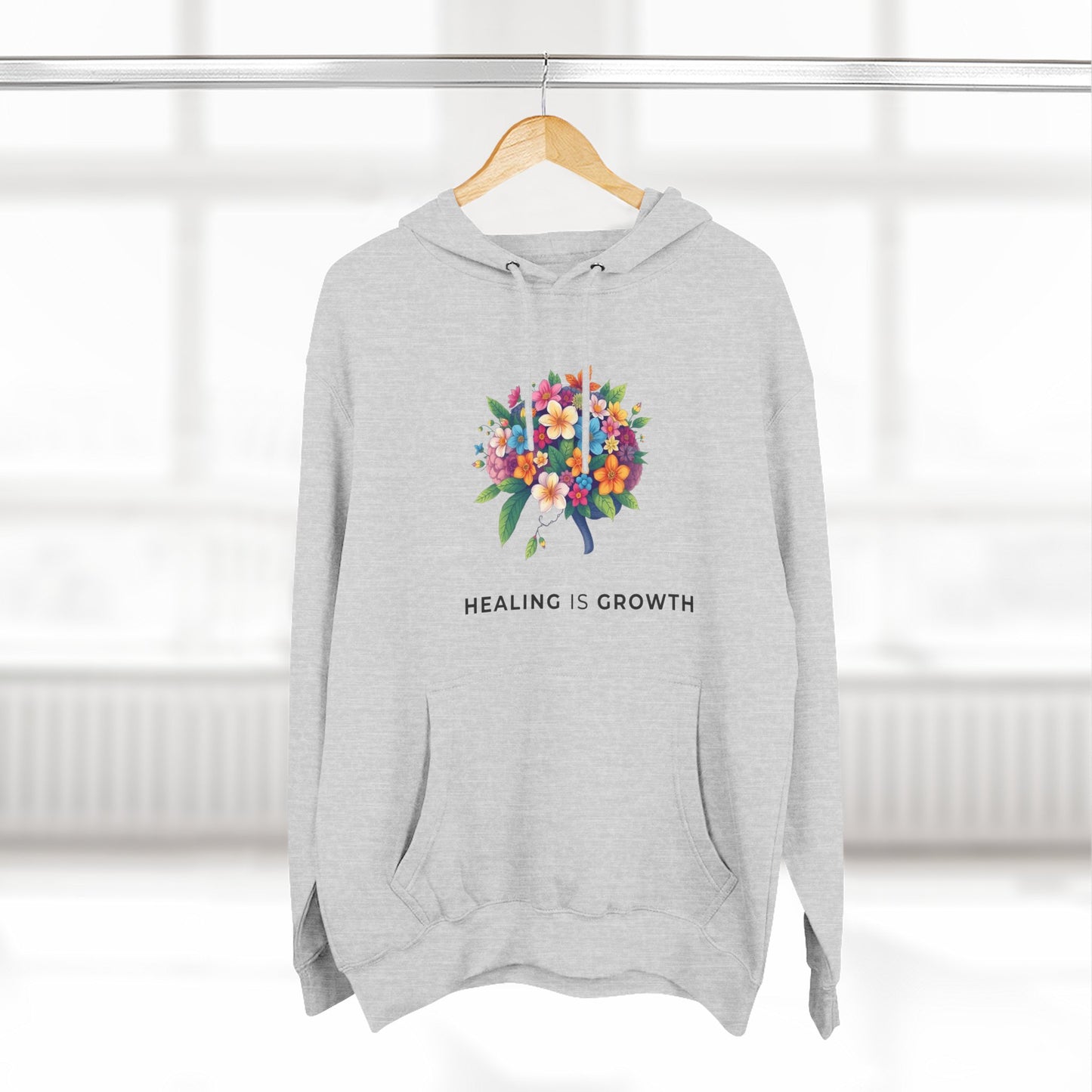 Healing is Growth Fleece Hoodie, Motivational Sweatshirt, Floral Design Pullover, Cozy Gift for Her, Uplifting Layering Piece