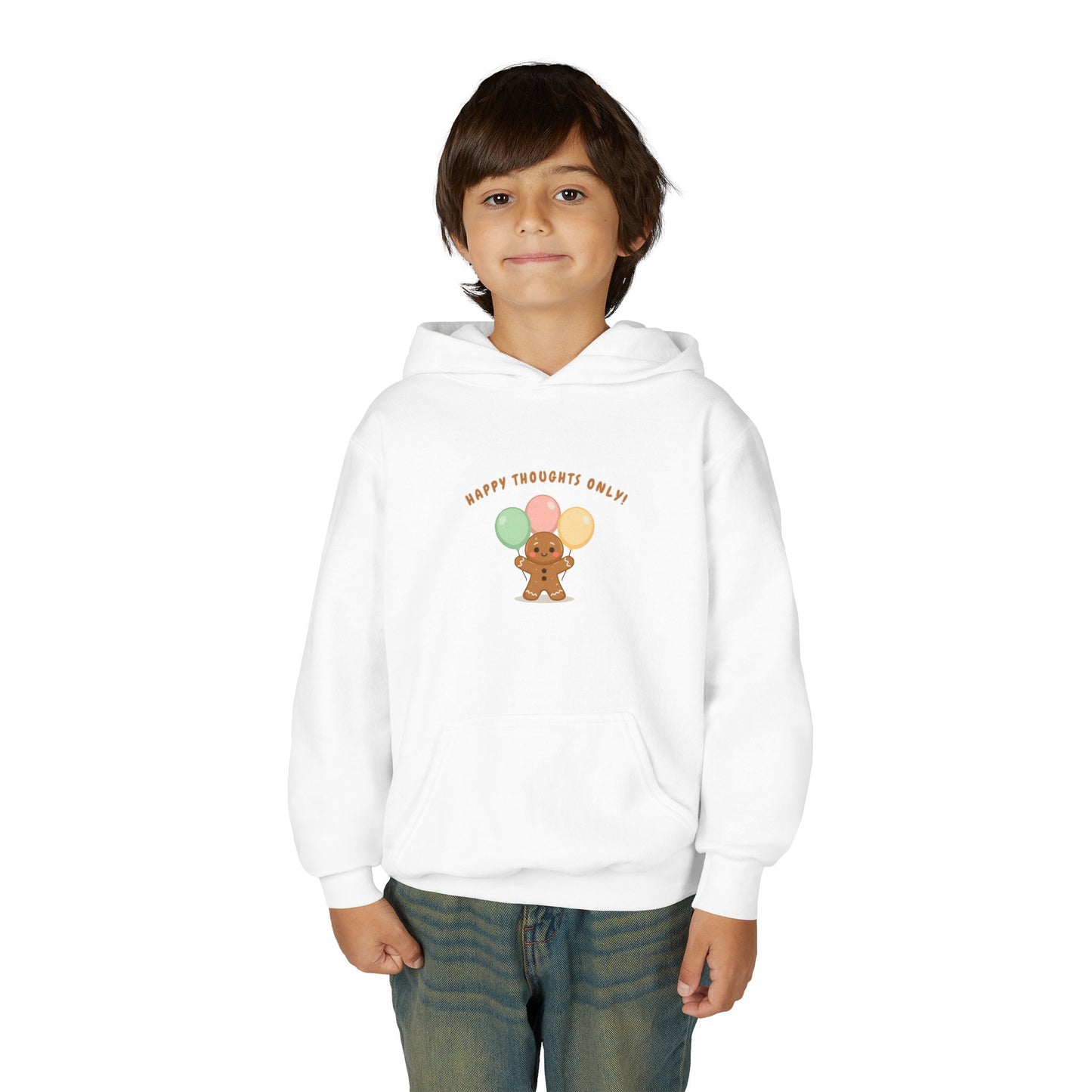 Hooded Sweatshirt Gingerbread Man Balloons Happy Thoughts
