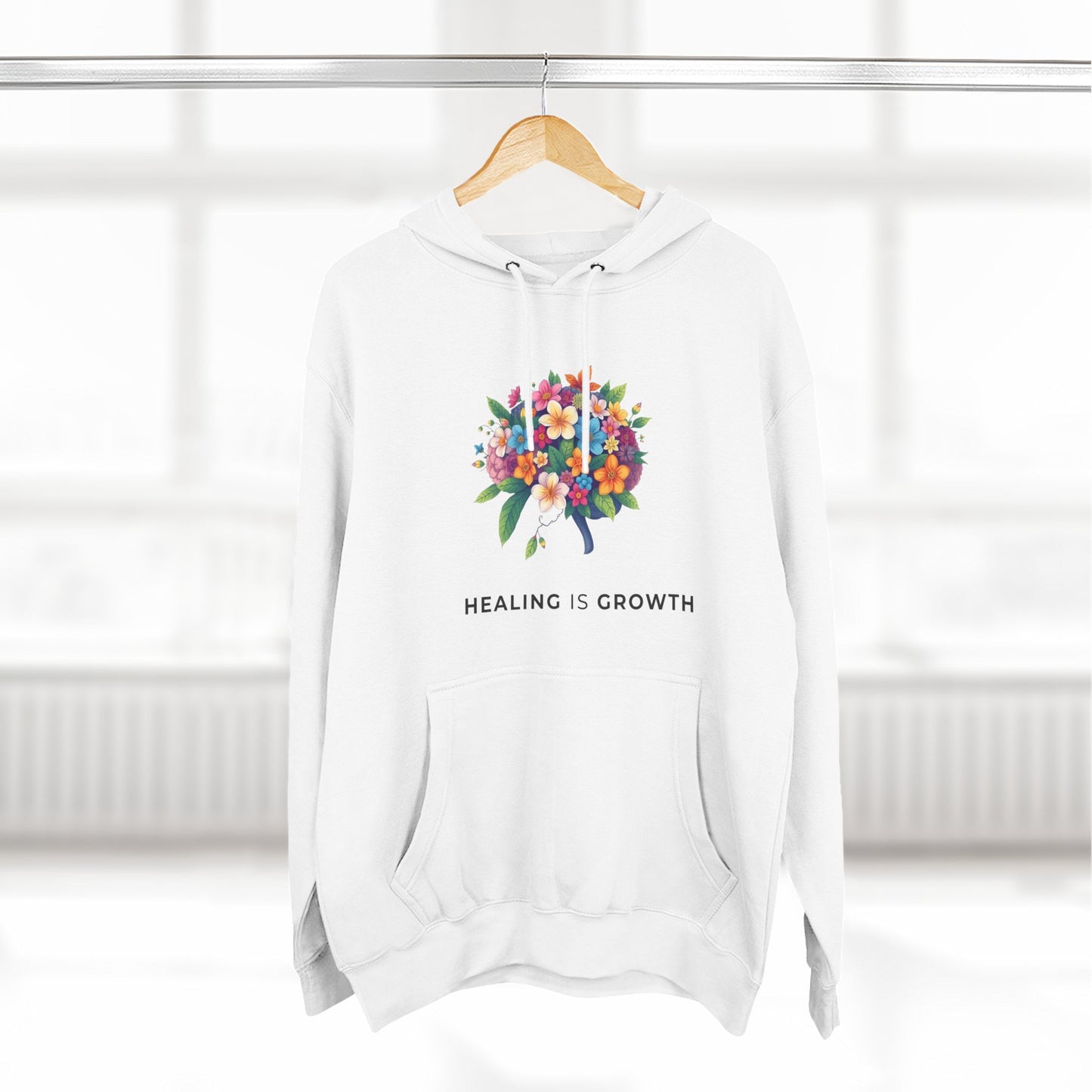 Healing is Growth Fleece Hoodie, Motivational Sweatshirt, Floral Design Pullover, Cozy Gift for Her, Uplifting Layering Piece