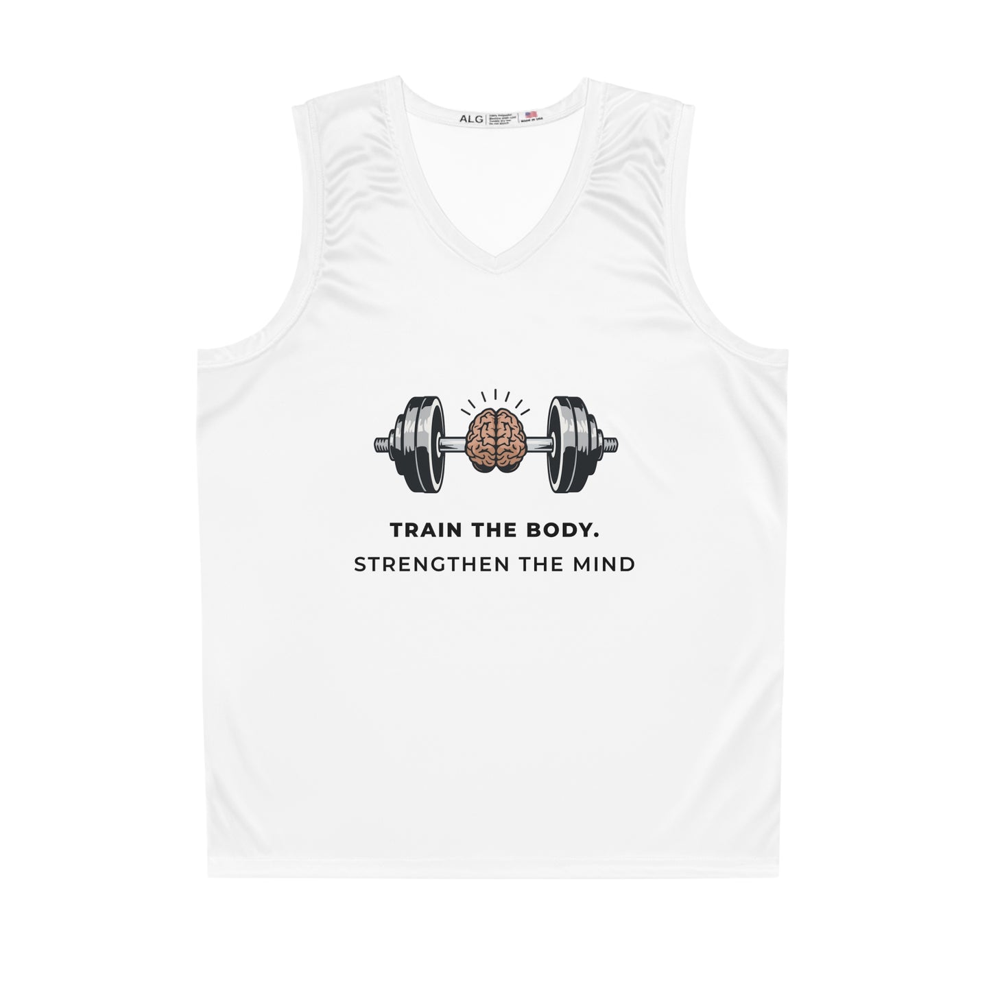 rain the Body Strengthen the Mind T-Shirt – Dumbbell & Brain Fitness Motivational Tee | Basketball Jersey