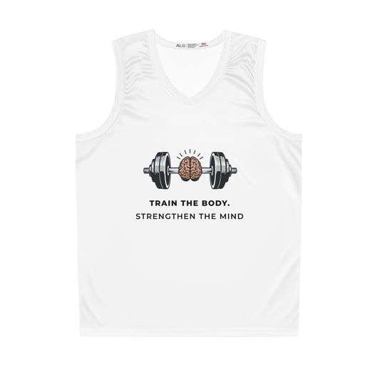 rain the Body Strengthen the Mind T-Shirt – Dumbbell & Brain Fitness Motivational Tee | Basketball Jersey