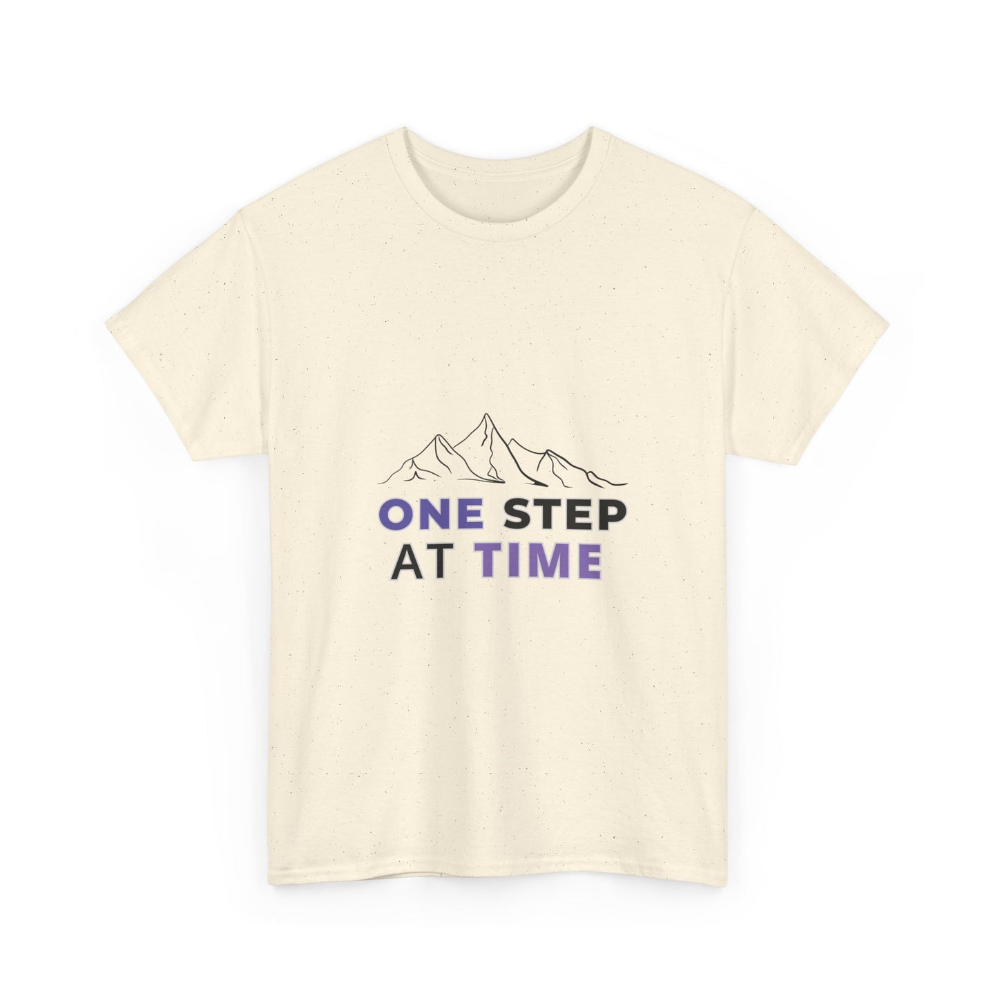 Minimal Mountain Outline T-Shirt – “One Step at a Time” | Mind Sync Wear | Mental Health Awareness Apparel | Unisex Heavy Cotton Tee